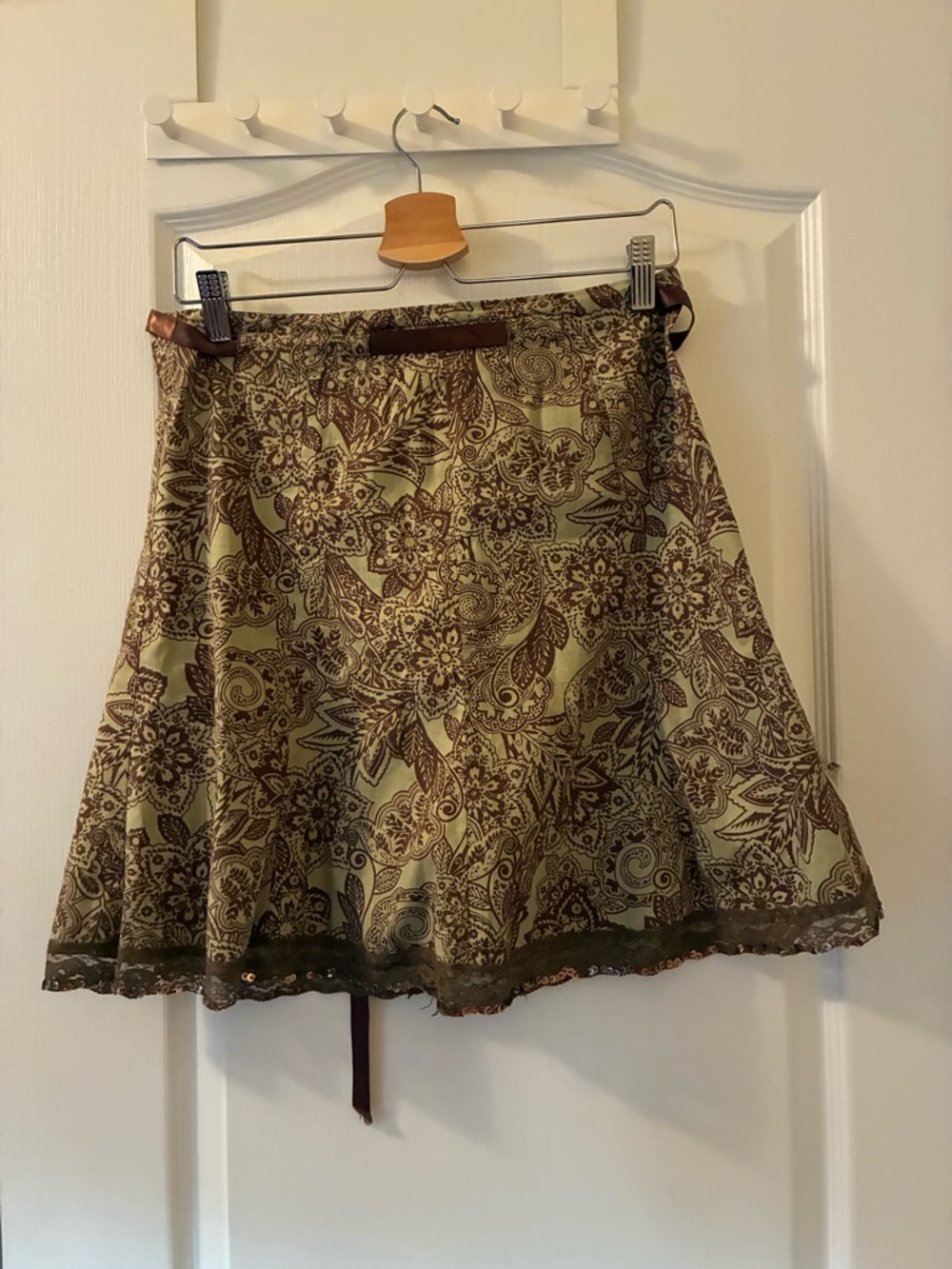 SOLD - Women's A-Line Floral Paisley Skirt - Brown & Olive